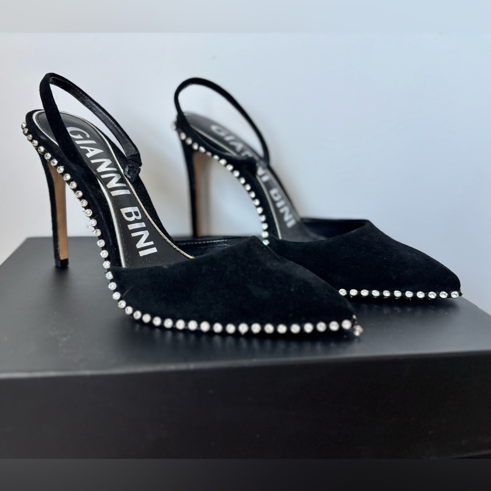 Gianni Bini Black Slingback Heels with stone Detailing